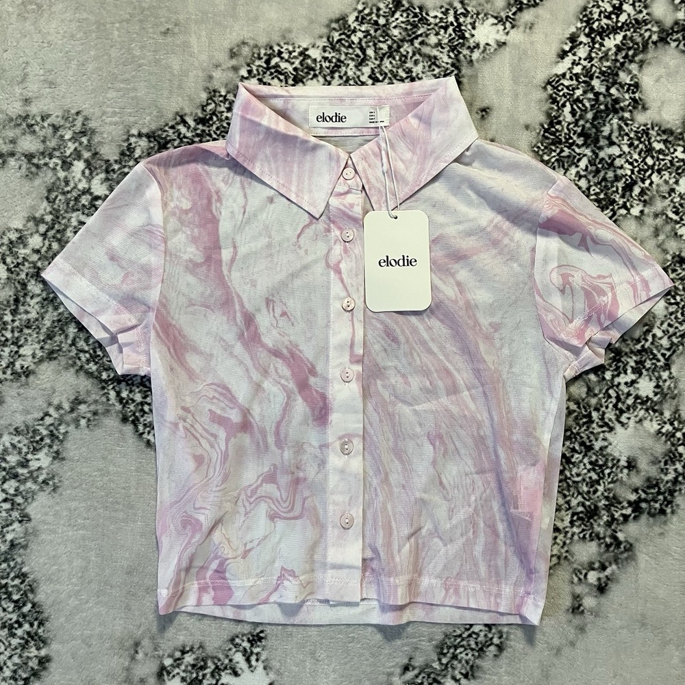 Anthropologie Elodie Top Womens Size Small Sheer Collared Button Up Cropped